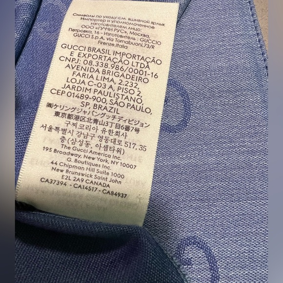 **SOLD** Authentic GUCCI light Blue & Periwinkle Wool And Silk Logo Scarf NWT - Picture 5 of 9